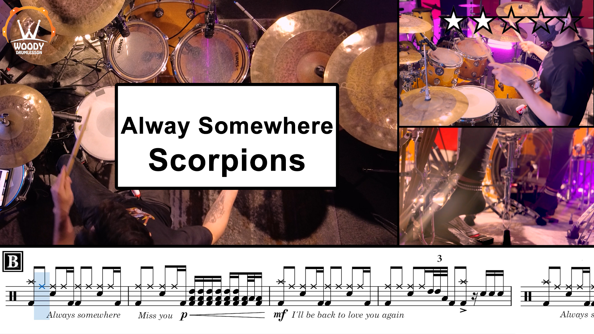 Always Somewhere - Scorpions (★★☆☆☆) Drum Cover, Score, Sheet Music, Lessons, Tutorial, DRUMSHEET