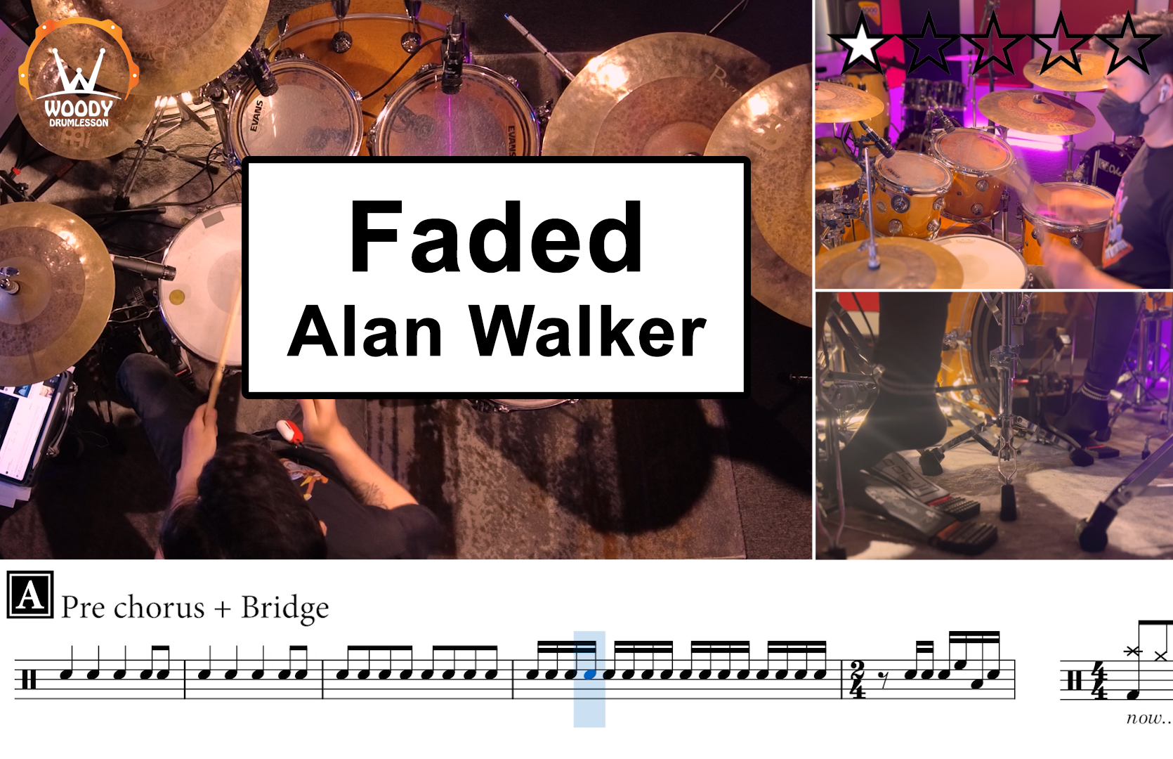 Faded - AlanWalker (★☆☆☆☆) Drum Cover, Score, Sheet Music, Lessons, Tutorial