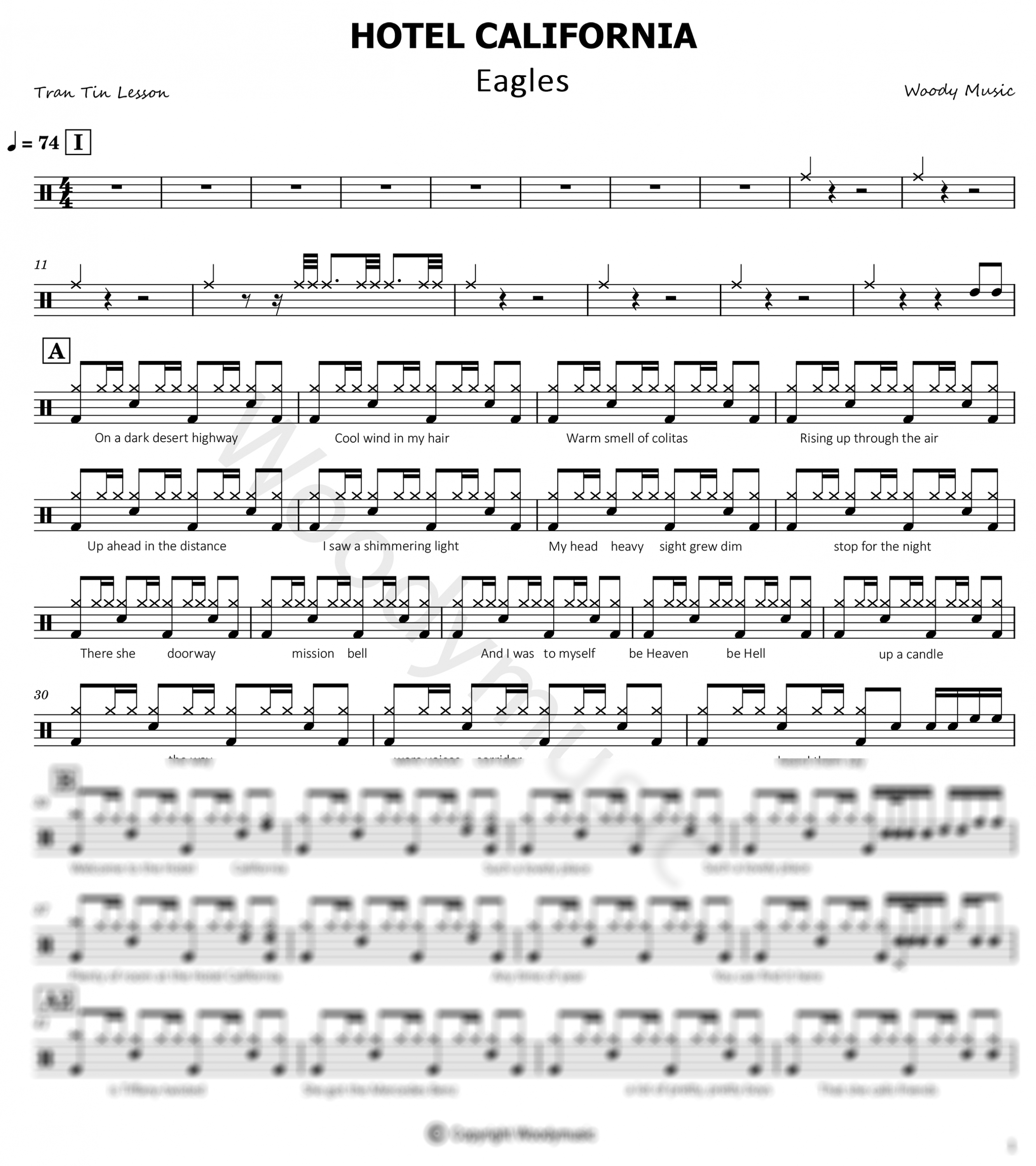 Hotel California - The Eagles (★★★★☆) | Drum Cover, Score, Sheet Music, Lessons, Tutorial