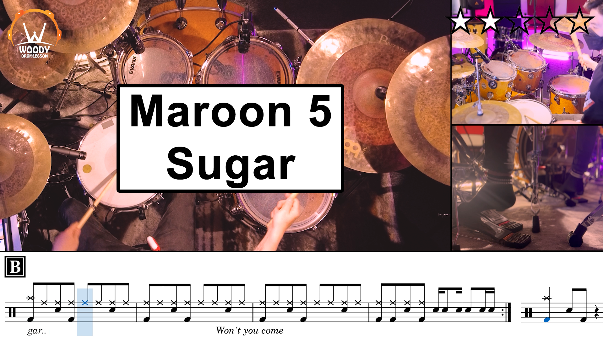 Maroon 5 - Sugar (DRUMSHEET LESSON) (★★☆☆☆)