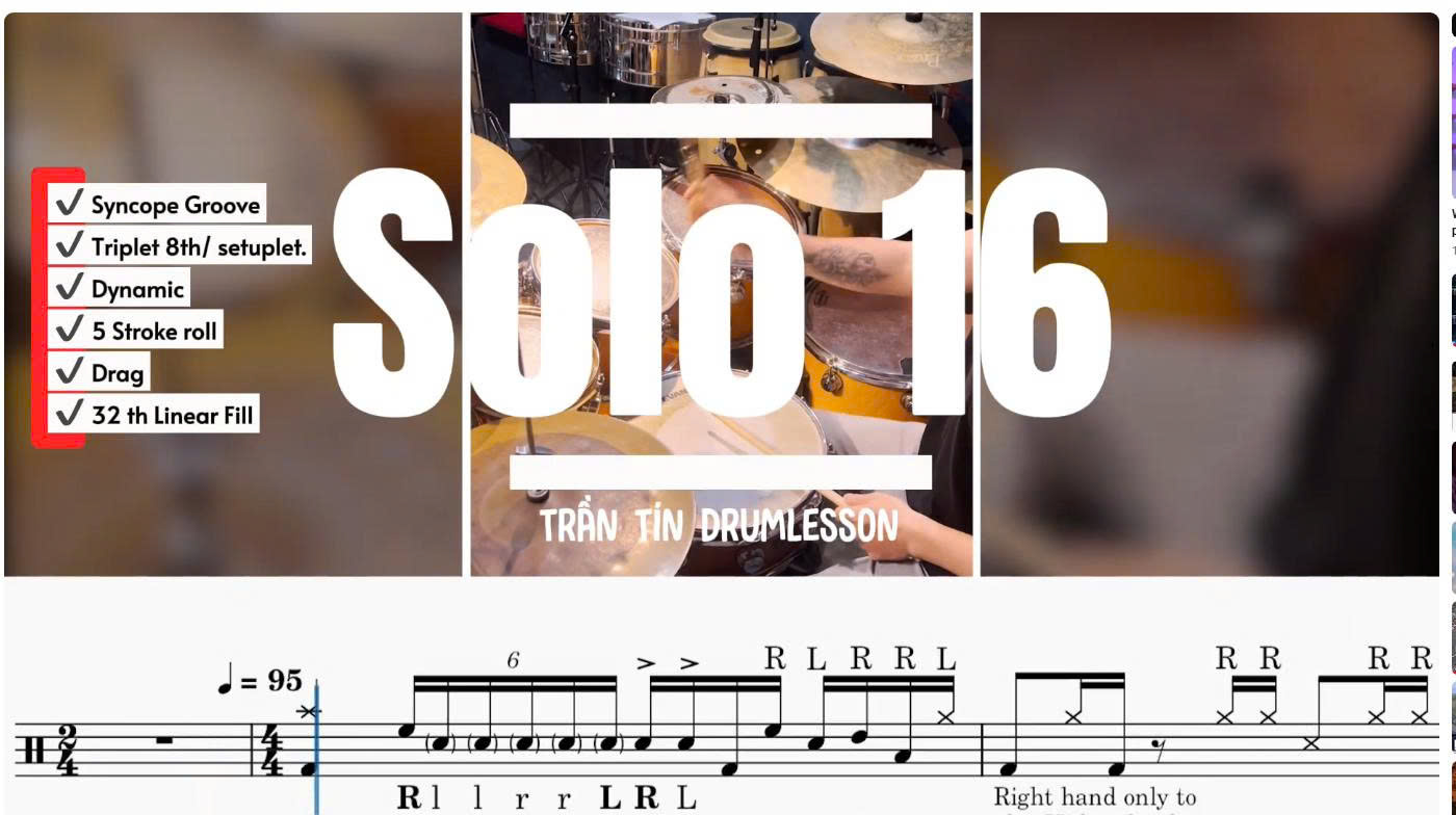 Bài học solo trống SOLO 16 thể loại Fusion /Funky /Jazz